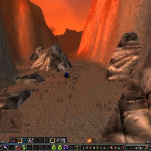 Looking from Searing Gorge into Badlands. Spot the zone line!